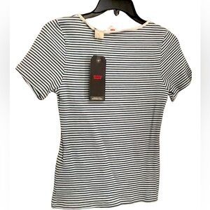 Levi’s Women’s Striped Slim-Fit Shirt Black/White/Blue Size Medium